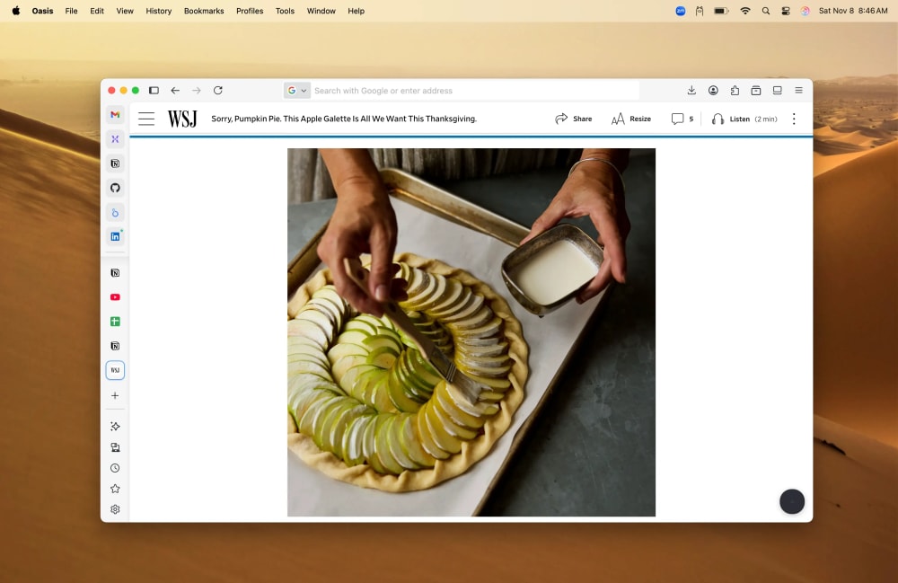Screenshot showcasing clutter-free Oasis browsing